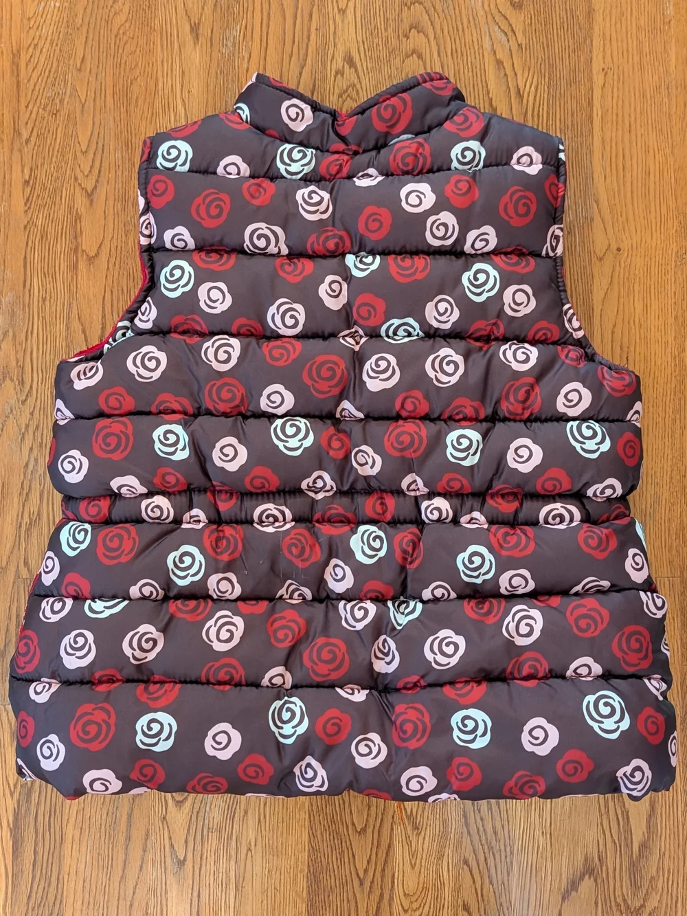 Gymboree Girls Sweet Treats Brown Floral Rose Patterned Fleece Lined Puffer Vest